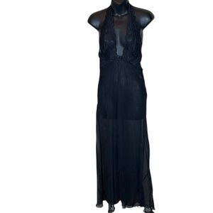 Frederick’s of Hollywood vintage black lace sheer maxi open front nightie dress